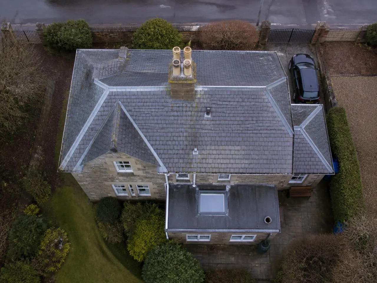 Failed lead flashing on a Uddingston roof seen from a drone survey photograph